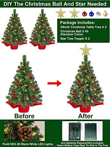[2 חבילה וטיימר] 24 אינץ ' / 2 רגל לפני עץ חג המולד עץ שולחן שולחן 50 אורות כוכב חג המולד מלאכותי
